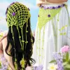 أزهار أرجوانية مزخرفة بشريط خضراء مزخرفة أزياء ذات شعر مزدوج Specification image